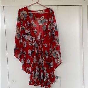 Red floral kimono